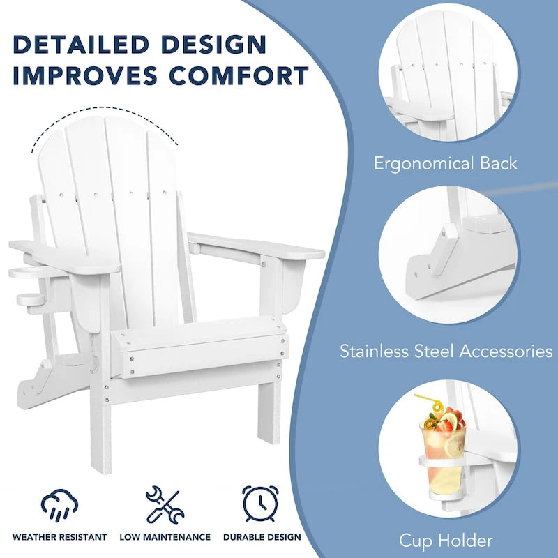 Chaise Adirondack pliable d'extérieur avec porte-gobelet