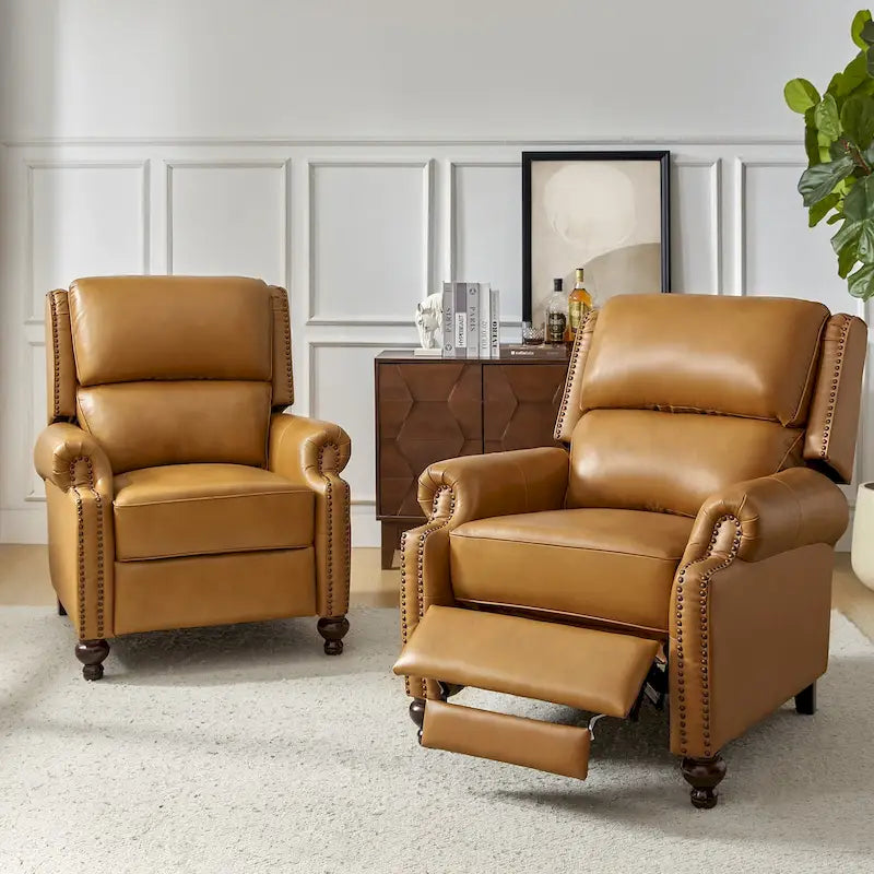 Fauteuil inclinable en cuir véritable style Mid-Century Gabriela avec garniture cloutée (lot de 2) par HULALA HOME