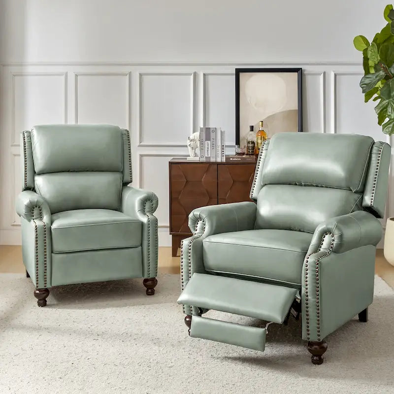 Fauteuil inclinable en cuir véritable style Mid-Century Gabriela avec garniture cloutée (lot de 2) par HULALA HOME