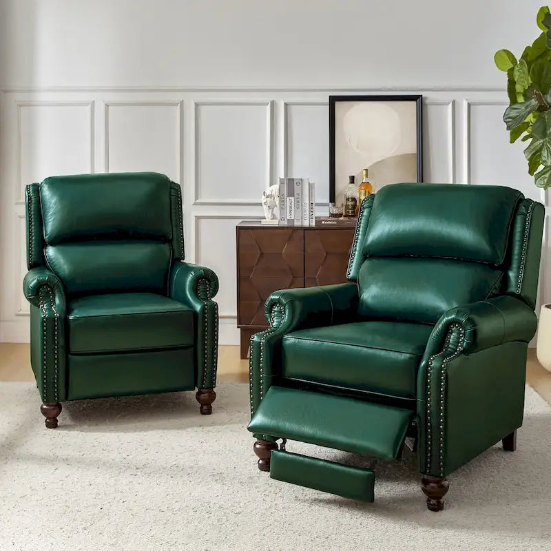 Fauteuil inclinable en cuir véritable style Mid-Century Gabriela avec garniture cloutée (lot de 2) par HULALA HOME
