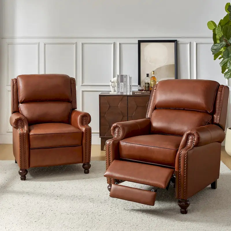 Fauteuil inclinable en cuir véritable style Mid-Century Gabriela avec garniture cloutée (lot de 2) par HULALA HOME