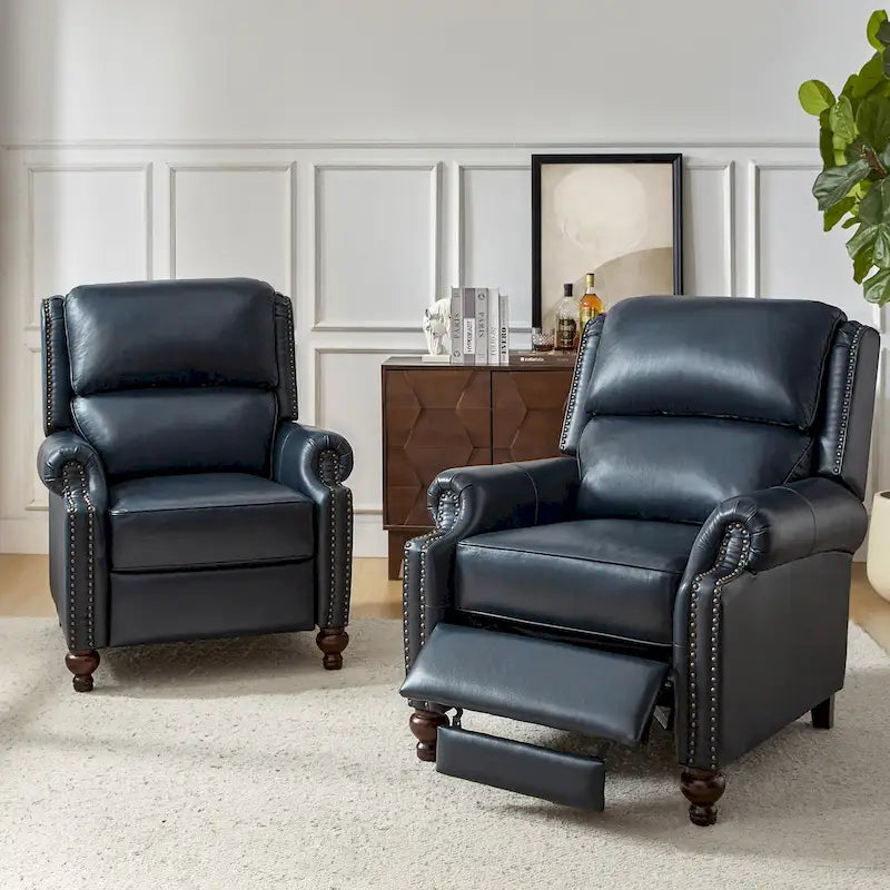 Fauteuil inclinable en cuir véritable style Mid-Century Gabriela avec garniture cloutée (lot de 2) par HULALA HOME