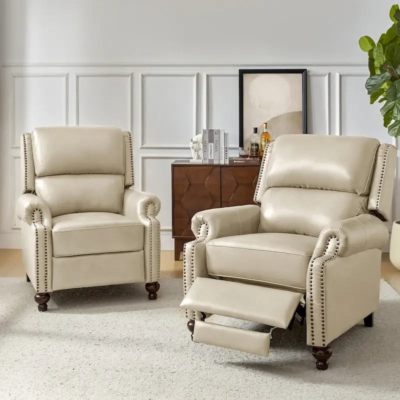 Fauteuil inclinable en cuir véritable style Mid-Century Gabriela avec garniture cloutée (lot de 2) par HULALA HOME