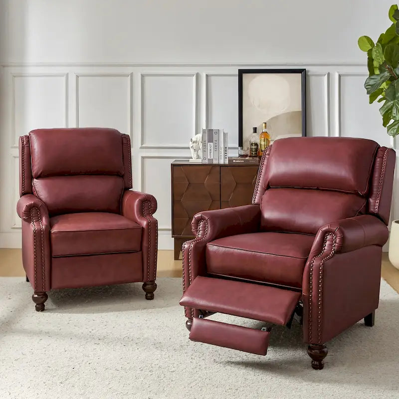 Fauteuil inclinable en cuir véritable style Mid-Century Gabriela avec garniture cloutée (lot de 2) par HULALA HOME