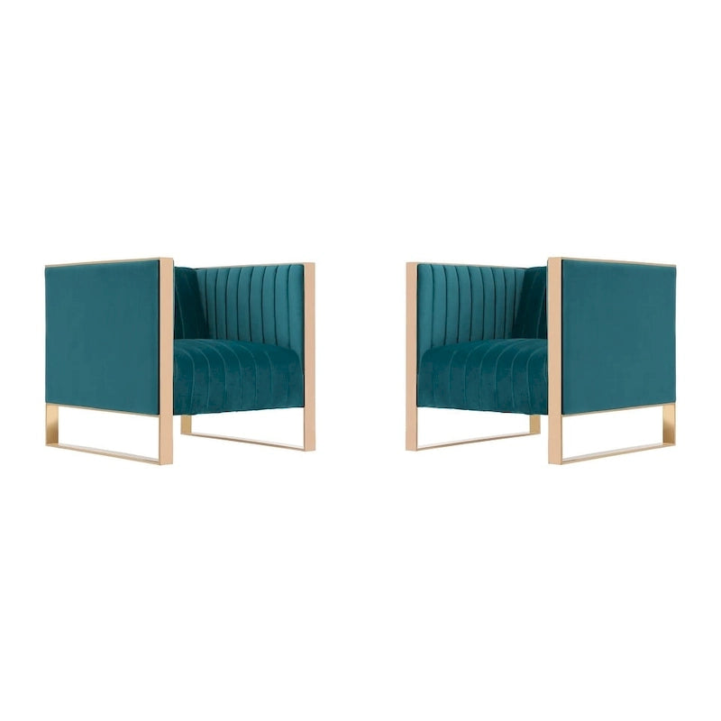 Manhattan Comfort Trillium - Fauteuil d'appoint en Velours avec Cadre Doré (Lot de 2)