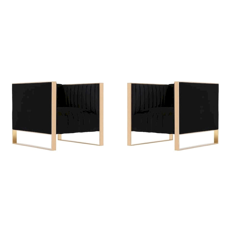 Manhattan Comfort Trillium - Fauteuil d'appoint en Velours avec Cadre Doré (Lot de 2)