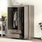 Armoire 3 portes 2 tiroirs, effet grain de bois
