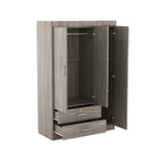 Armoire 3 portes 2 tiroirs, effet grain de bois