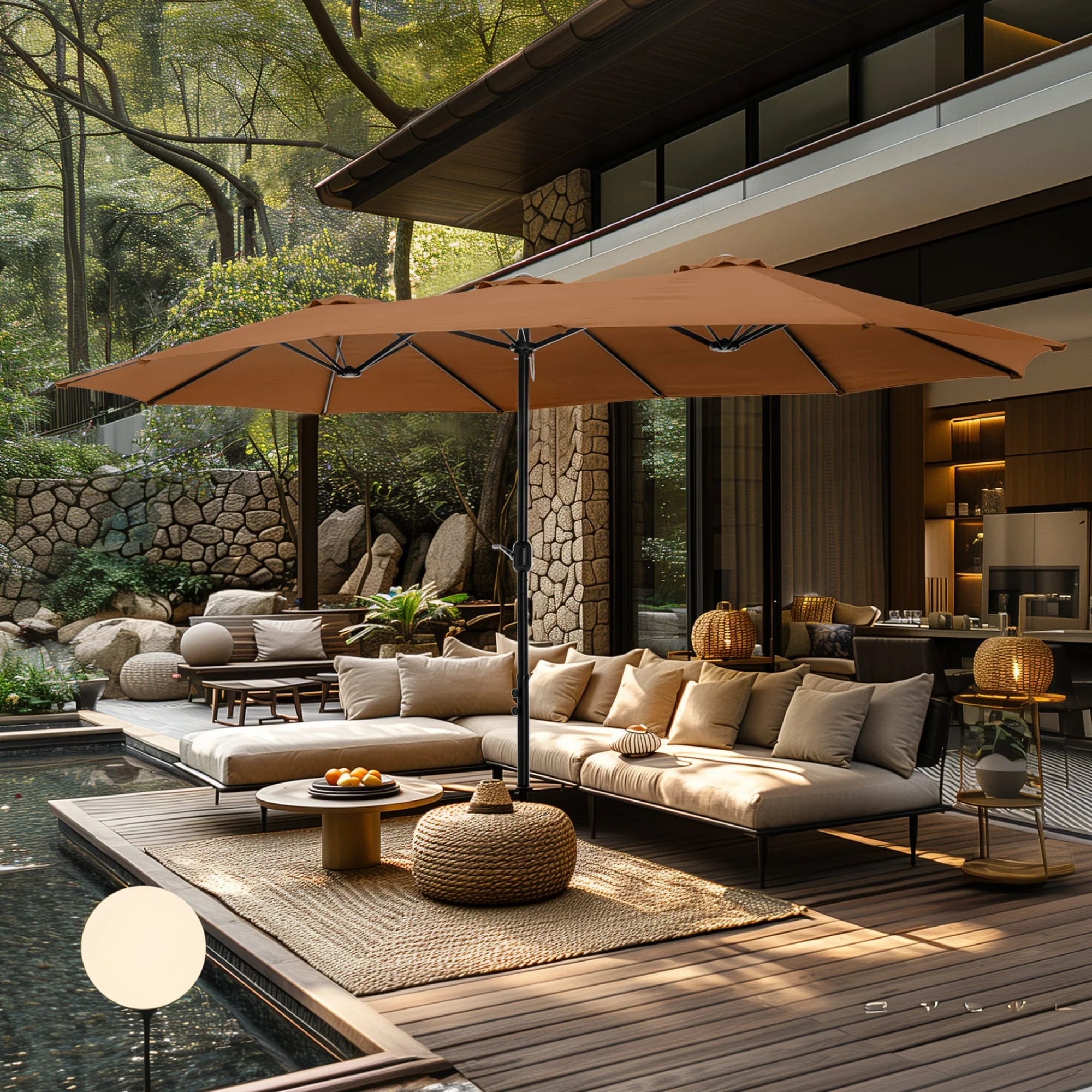 MAISON ARTS Parasol double de 4,5 m pour terrasse, grande taille, avec pied inclus