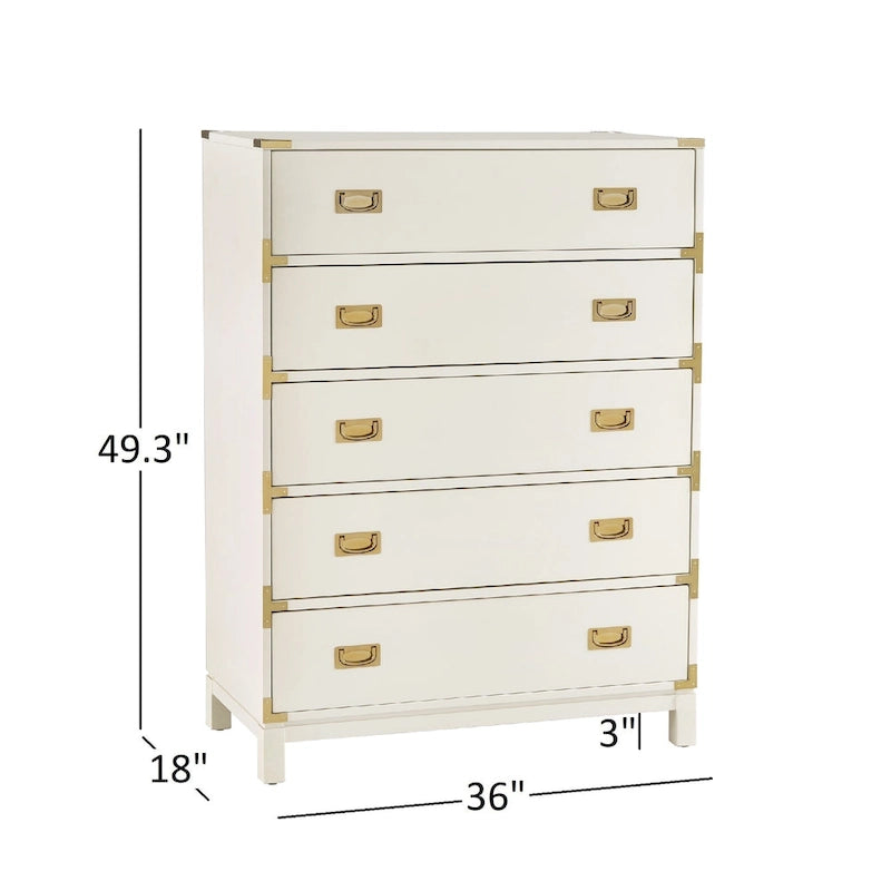 Commode 5 tiroirs avec accents dorés