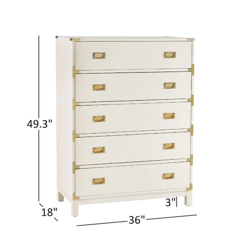 Commode 5 tiroirs avec accents dorés