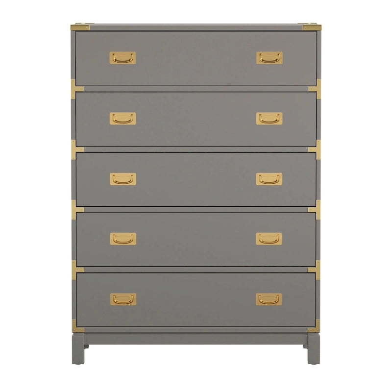 Commode 5 tiroirs avec accents dorés
