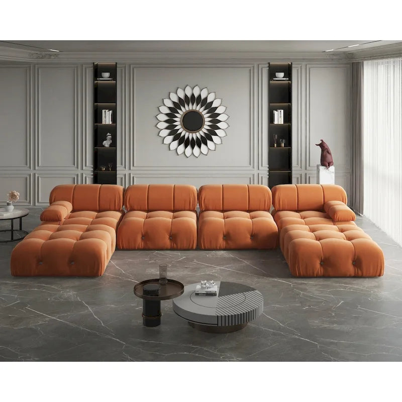 Canapé modulaire sectionnel en velours en U moderne, 6 places, méridienne extra large pour salon