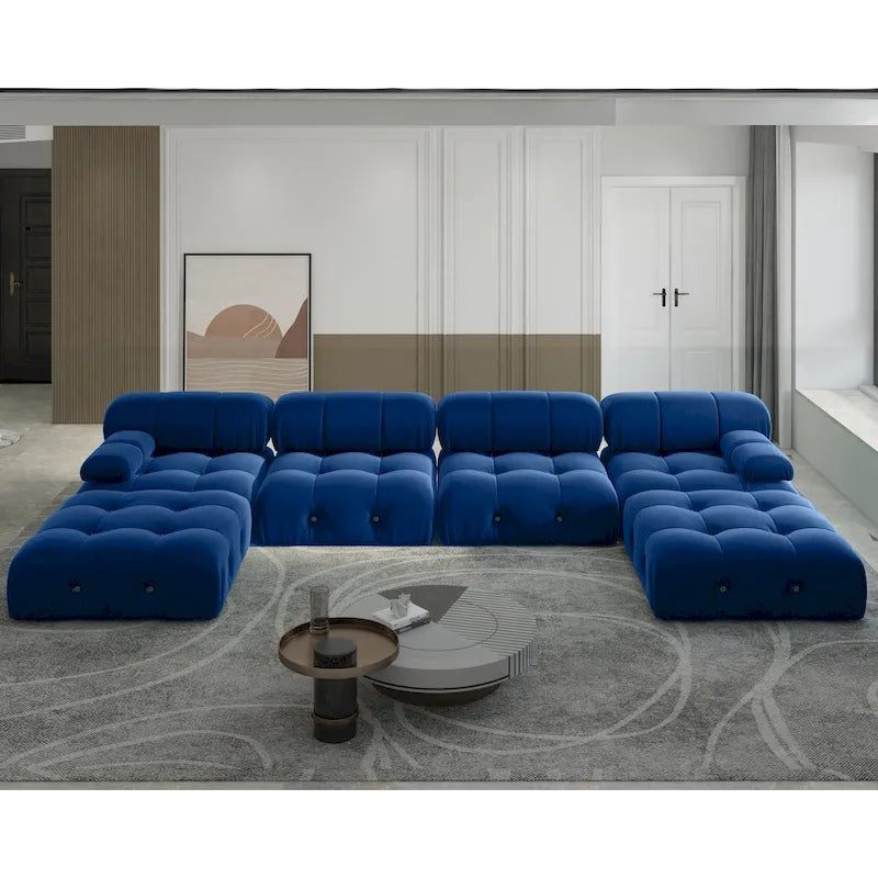 Canapé modulaire sectionnel en velours en U moderne, 6 places, méridienne extra large pour salon