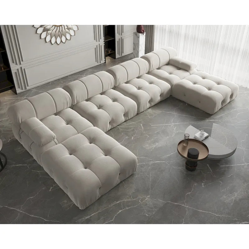 Canapé modulaire sectionnel en velours en U moderne, 6 places, méridienne extra large pour salon