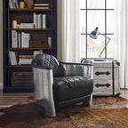 Fauteuil d'appoint Art Leon Industriel Rétro en Cuir pleine fleur et Aluminium