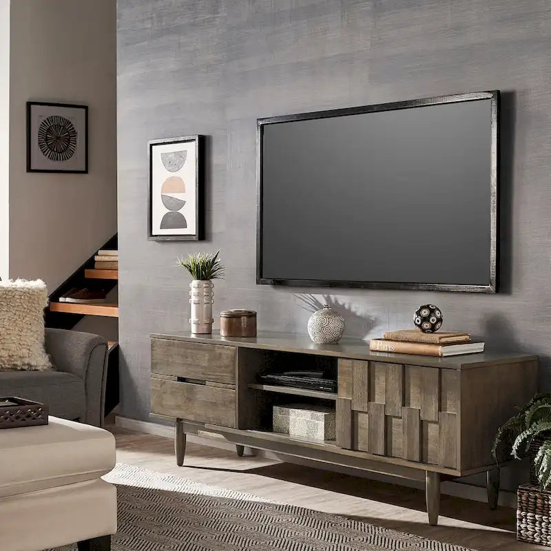 Meuble TV en bois mi-siècle à 2 tiroirs Kieran par iNSPIRE Q Modern