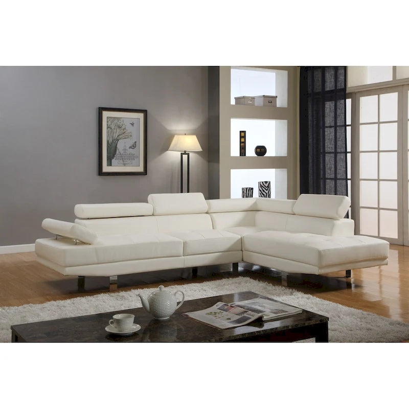 GTU Furniture – Canapé d'angle en similicuir avec méridienne à droite pour salon