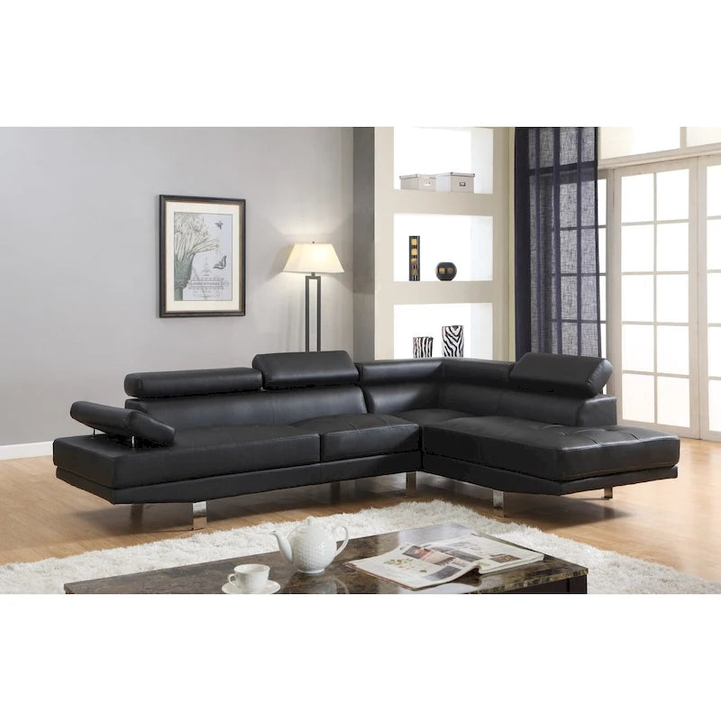 GTU Furniture – Canapé d'angle en similicuir avec méridienne à droite pour salon