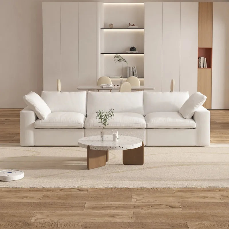 Canapé d'angle 3 places contemporain de 305 cm avec coussins garnis de duvet souple