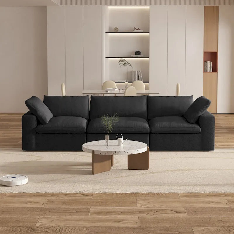 Canapé d'angle 3 places contemporain de 305 cm avec coussins garnis de duvet souple