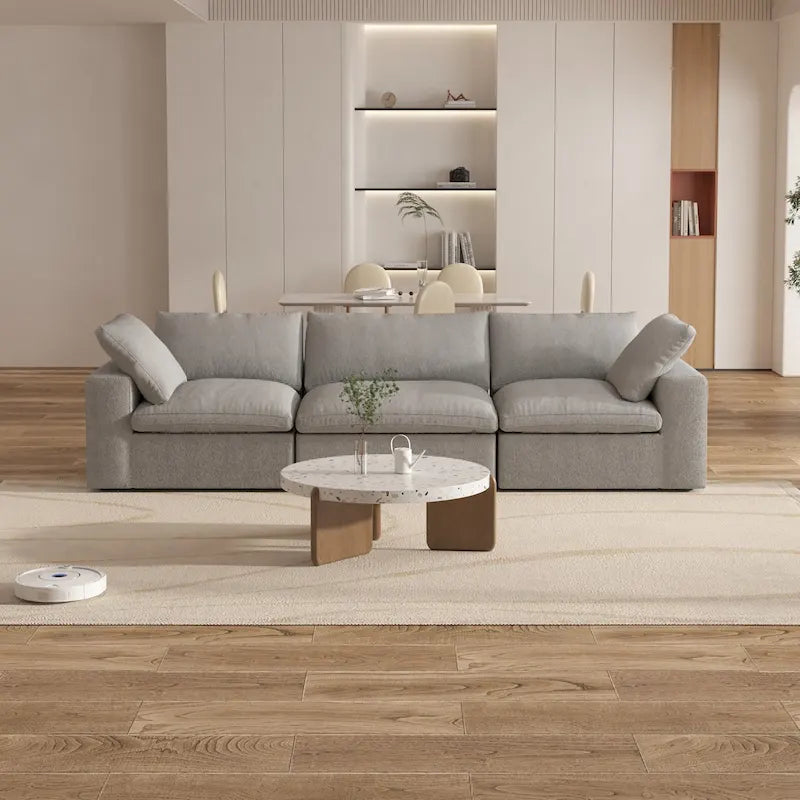 Canapé d'angle 3 places contemporain de 305 cm avec coussins garnis de duvet souple