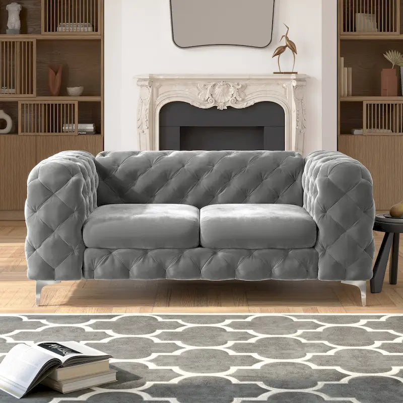 Corvus Aosta Causeuse capitonnée en velours Chesterfield