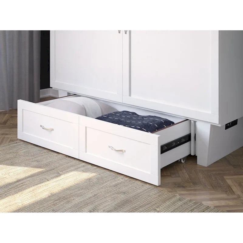 Coffre-lit escamotable Queen avec matelas et chargeur intégré