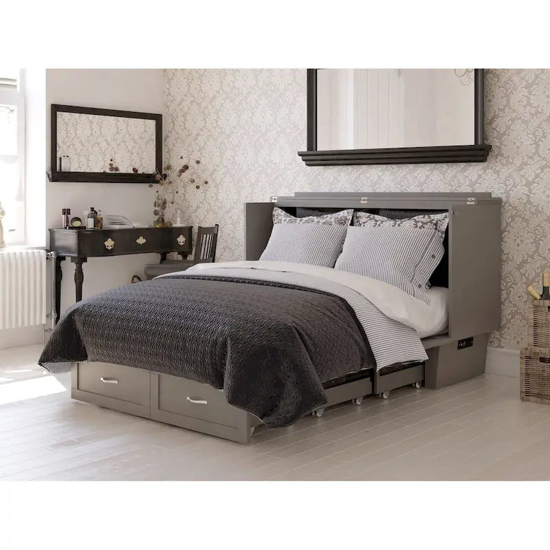 Coffre-lit escamotable Queen avec matelas et chargeur intégré