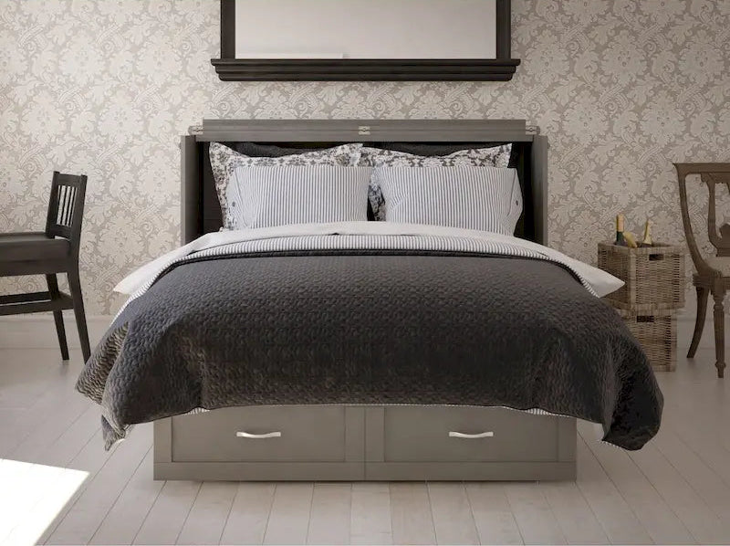 Coffre-lit escamotable Queen avec matelas et chargeur intégré
