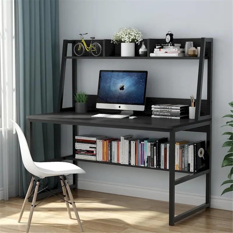 Bureau informatique de 47 pouces avec étagère supérieure et bibliothèque