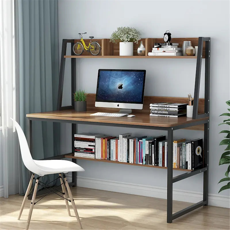 Bureau informatique de 47 pouces avec étagère supérieure et bibliothèque