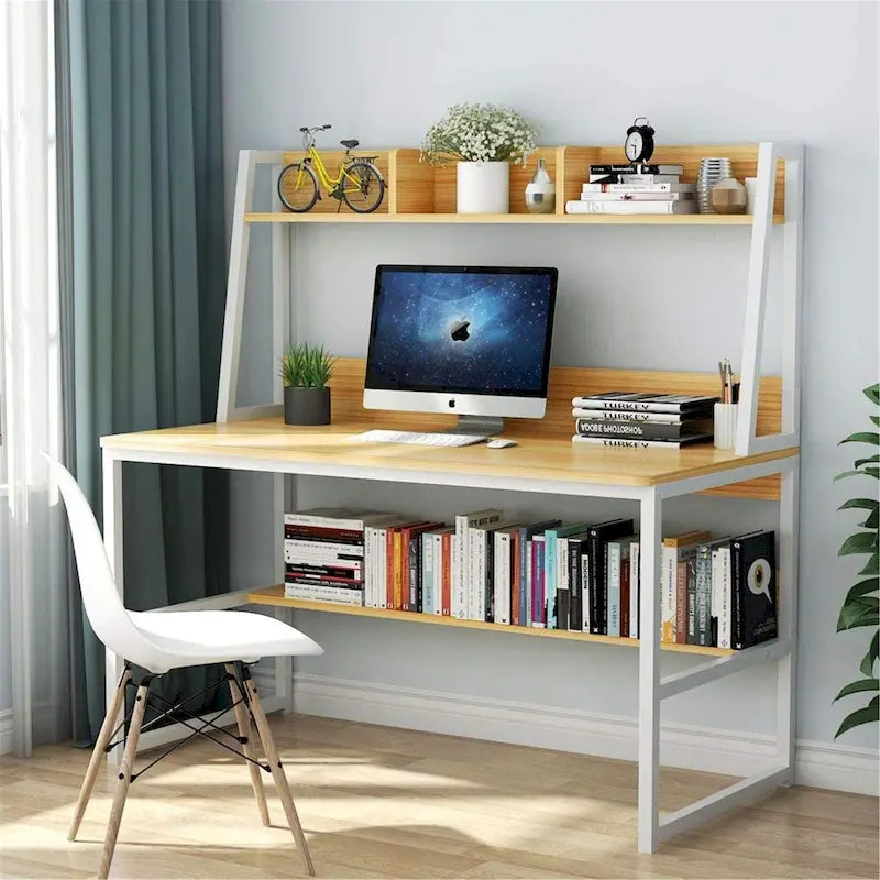 Bureau informatique de 47 pouces avec étagère supérieure et bibliothèque
