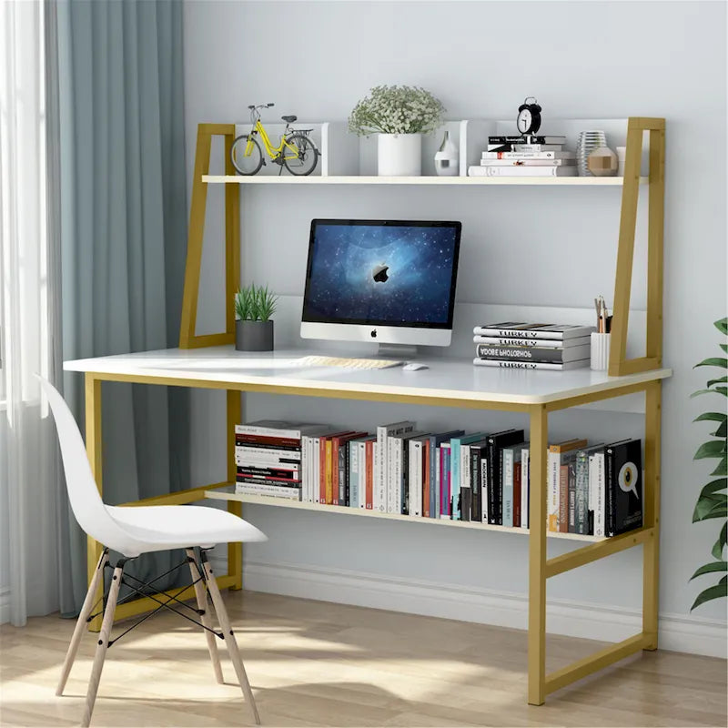 Bureau informatique de 47 pouces avec étagère supérieure et bibliothèque