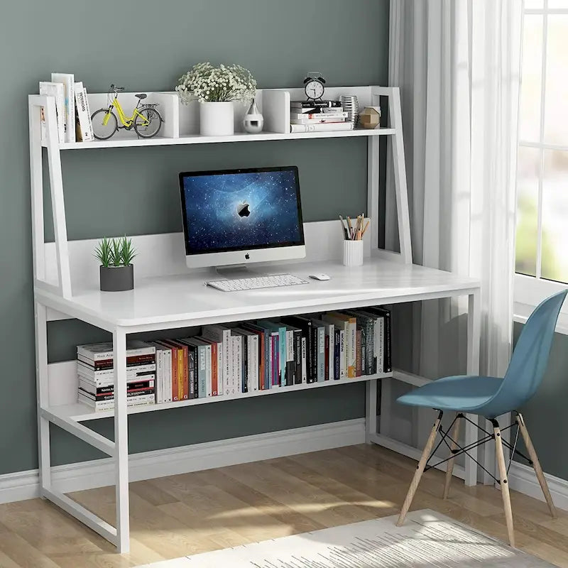 Bureau informatique de 47 pouces avec étagère supérieure et bibliothèque