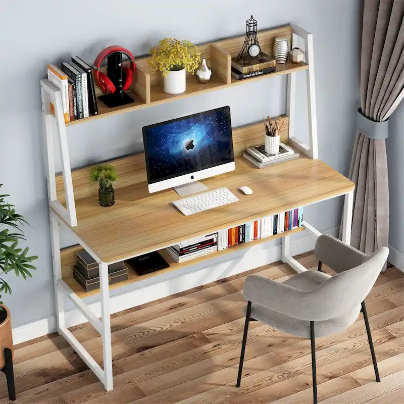 Bureau informatique de 47 pouces avec étagère supérieure et bibliothèque