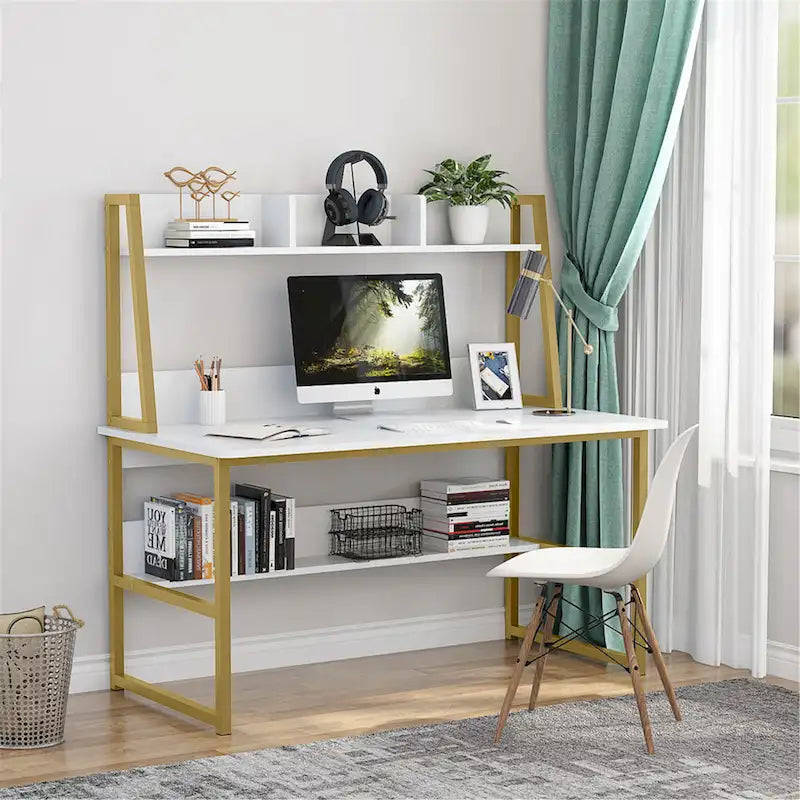 Bureau informatique de 47 pouces avec étagère supérieure et bibliothèque