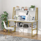 Bureau informatique de 47 pouces avec étagère supérieure et bibliothèque