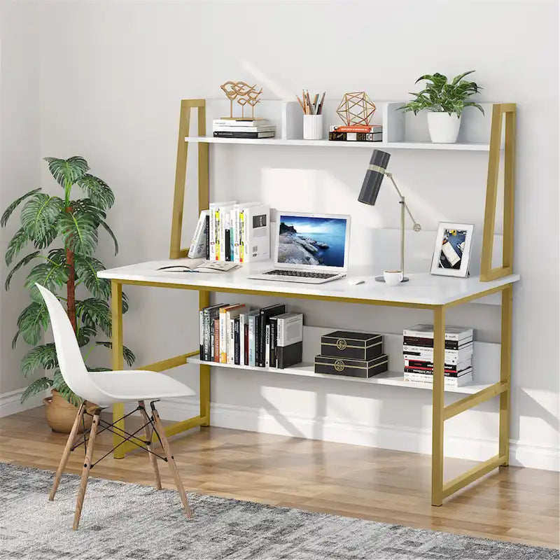 Bureau informatique de 47 pouces avec étagère supérieure et bibliothèque