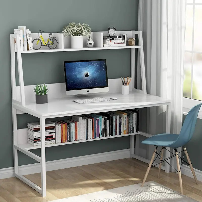 Bureau informatique de 47 pouces avec étagère supérieure et bibliothèque