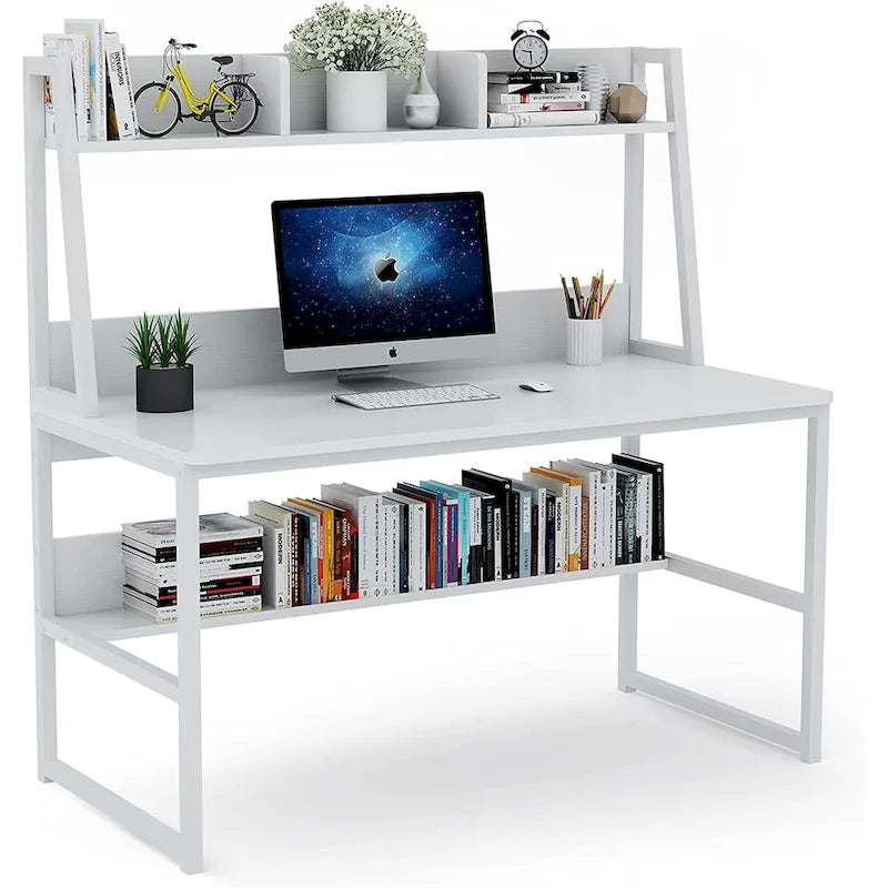 Bureau informatique de 47 pouces avec étagère supérieure et bibliothèque