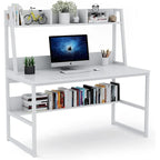 Bureau informatique de 47 pouces avec étagère supérieure et bibliothèque