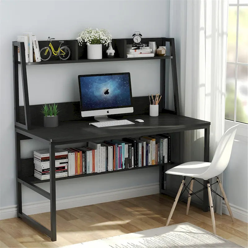 Bureau informatique de 47 pouces avec étagère supérieure et bibliothèque