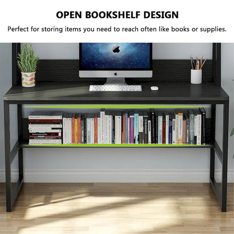 Bureau informatique de 47 pouces avec étagère supérieure et bibliothèque
