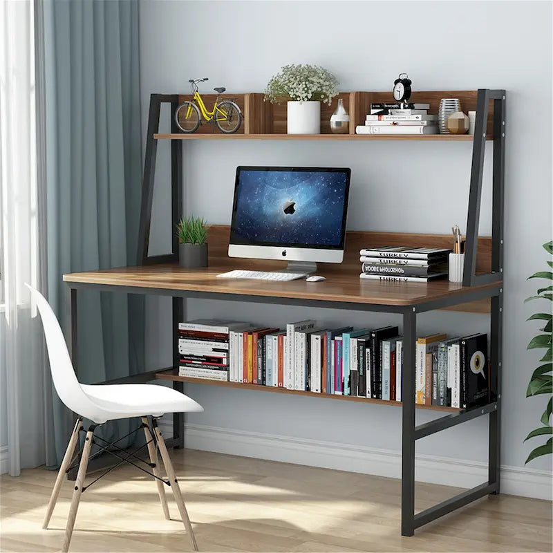 Bureau informatique de 47 pouces avec étagère supérieure et bibliothèque