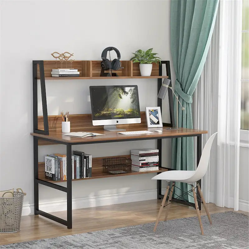 Bureau informatique de 47 pouces avec étagère supérieure et bibliothèque