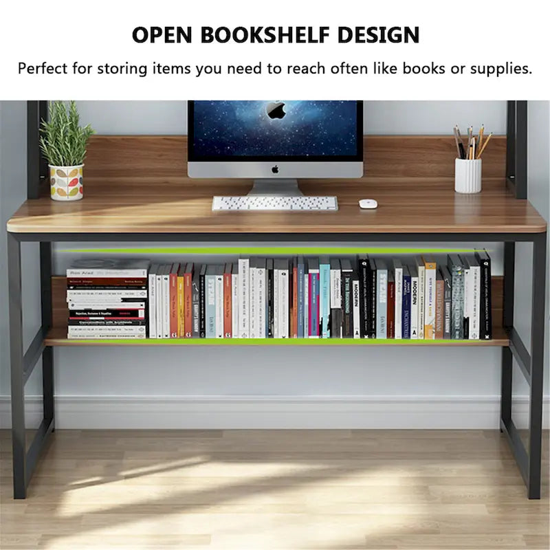 Bureau informatique de 47 pouces avec étagère supérieure et bibliothèque