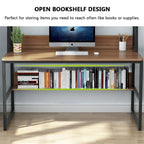 Bureau informatique de 47 pouces avec étagère supérieure et bibliothèque