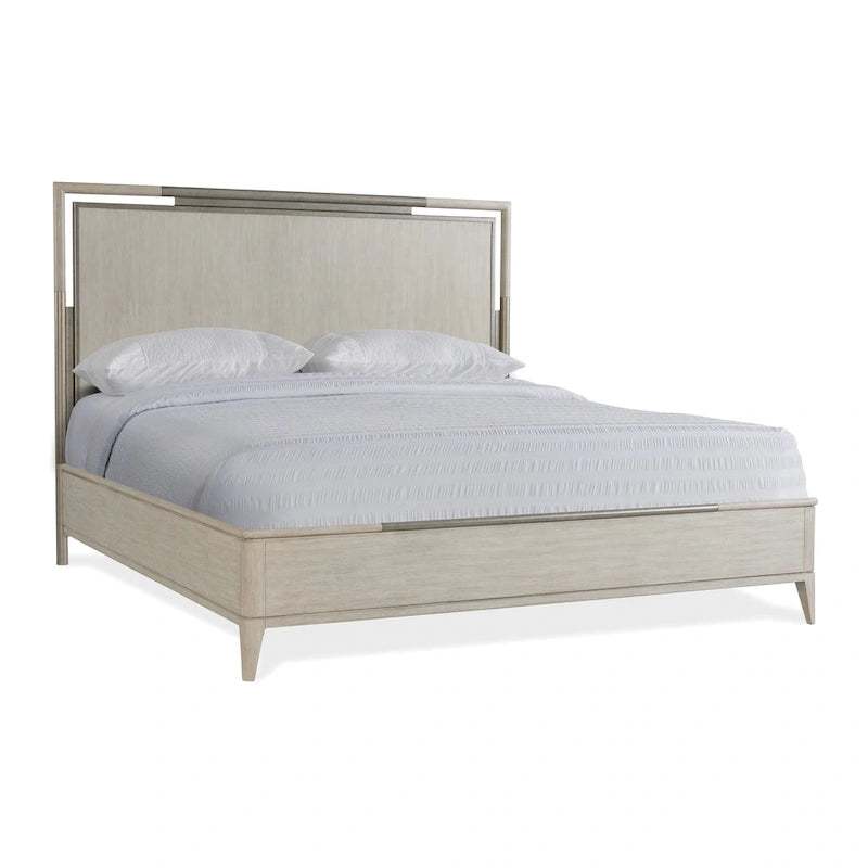 Ensemble de chambre à coucher Roundhill Furniture Mantalia en bois massif avec cadre métallique, lit, commode, miroir, 2 tables de nuit et chiffonnier, couleur champagne