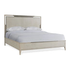 Ensemble de chambre à coucher Roundhill Furniture Mantalia en bois massif avec cadre métallique, lit, commode, miroir, 2 tables de nuit et chiffonnier, couleur champagne